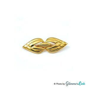 Vintage Gold Tone Double Teardrop Quilted Bar Brooch